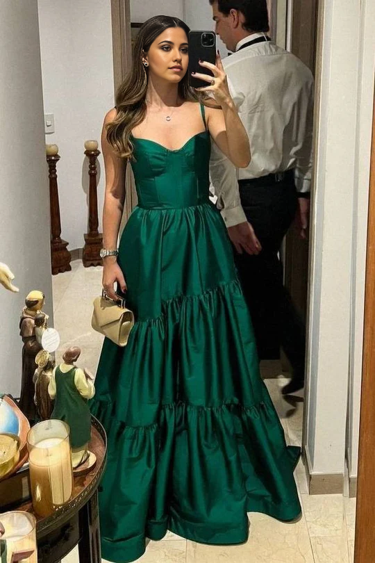 A-Line Straps Empire-Waist Sleeveless Pleated Long formal dresses evening gown Prom Dress